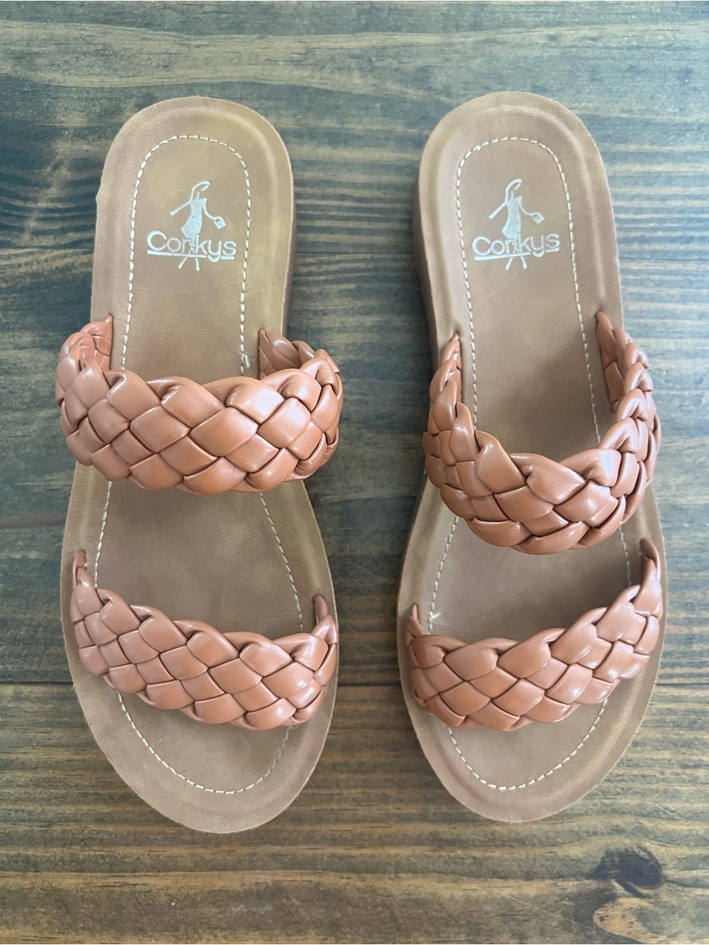 Corkys Braided Double-Strap Slide Sandals in Tan